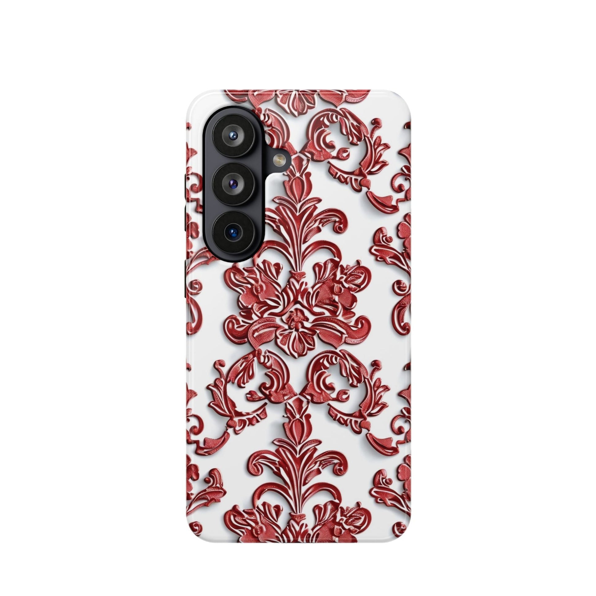 Floral Damask Phone Case — Red Scrolled Impact - Resistant Magnetic Case - DIGITAL X