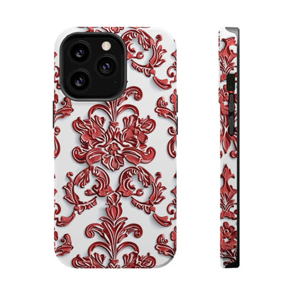 Floral Damask Phone Case — Red Scrolled Impact - Resistant Magnetic Case - DIGITAL X
