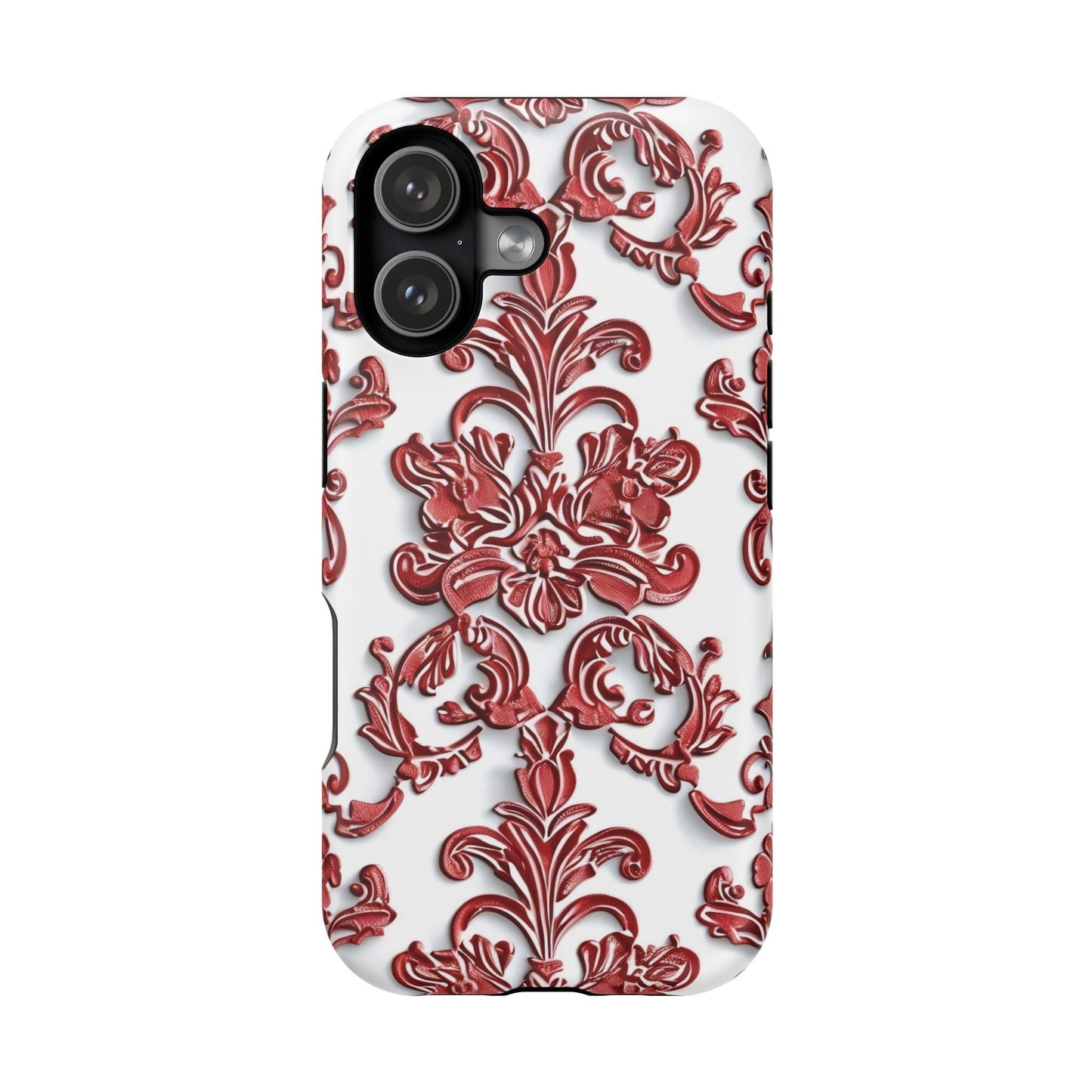 Floral Damask Phone Case — Red Scrolled Impact - Resistant Magnetic Case - DIGITAL X