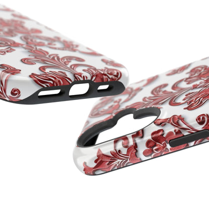 Floral Damask Phone Case — Red Scrolled Impact - Resistant Magnetic Case - DIGITAL X