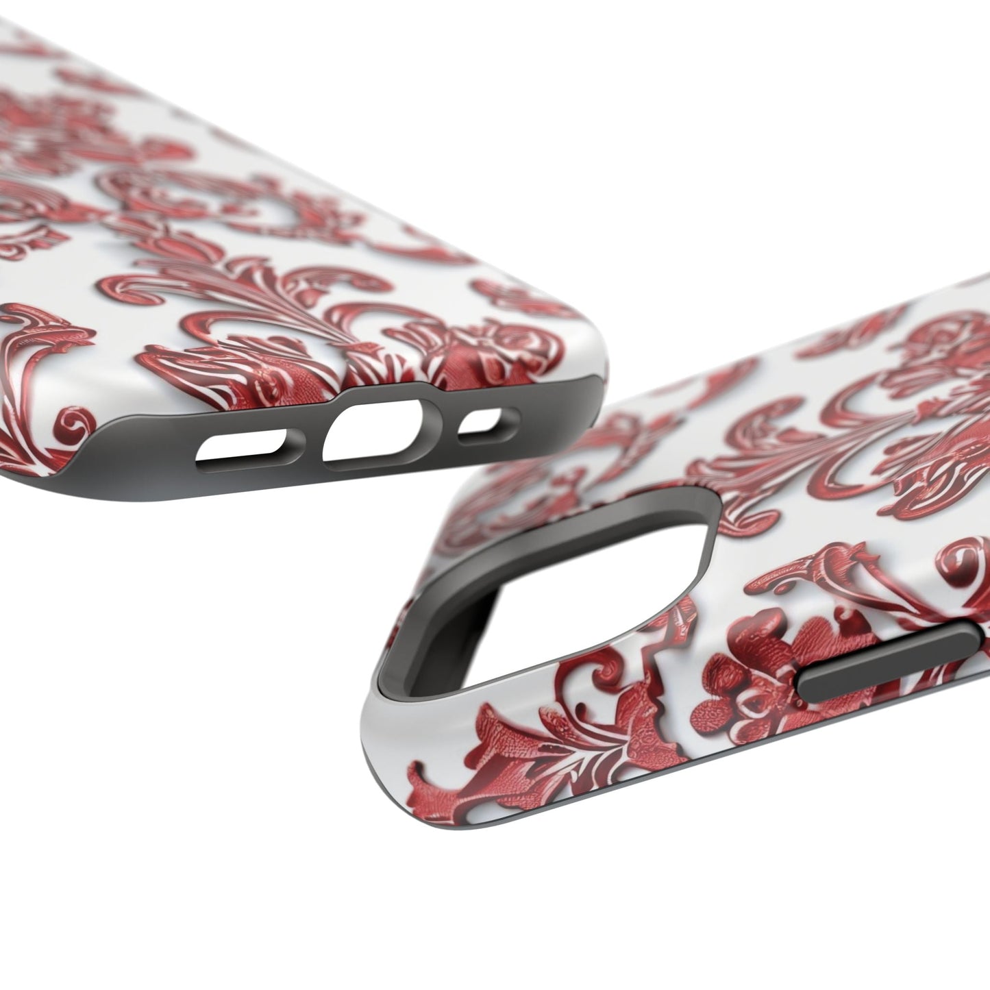 Floral Damask Phone Case — Red Scrolled Impact - Resistant Magnetic Case - DIGITAL X