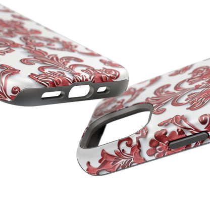 Floral Damask Phone Case — Red Scrolled Impact - Resistant Magnetic Case - DIGITAL X