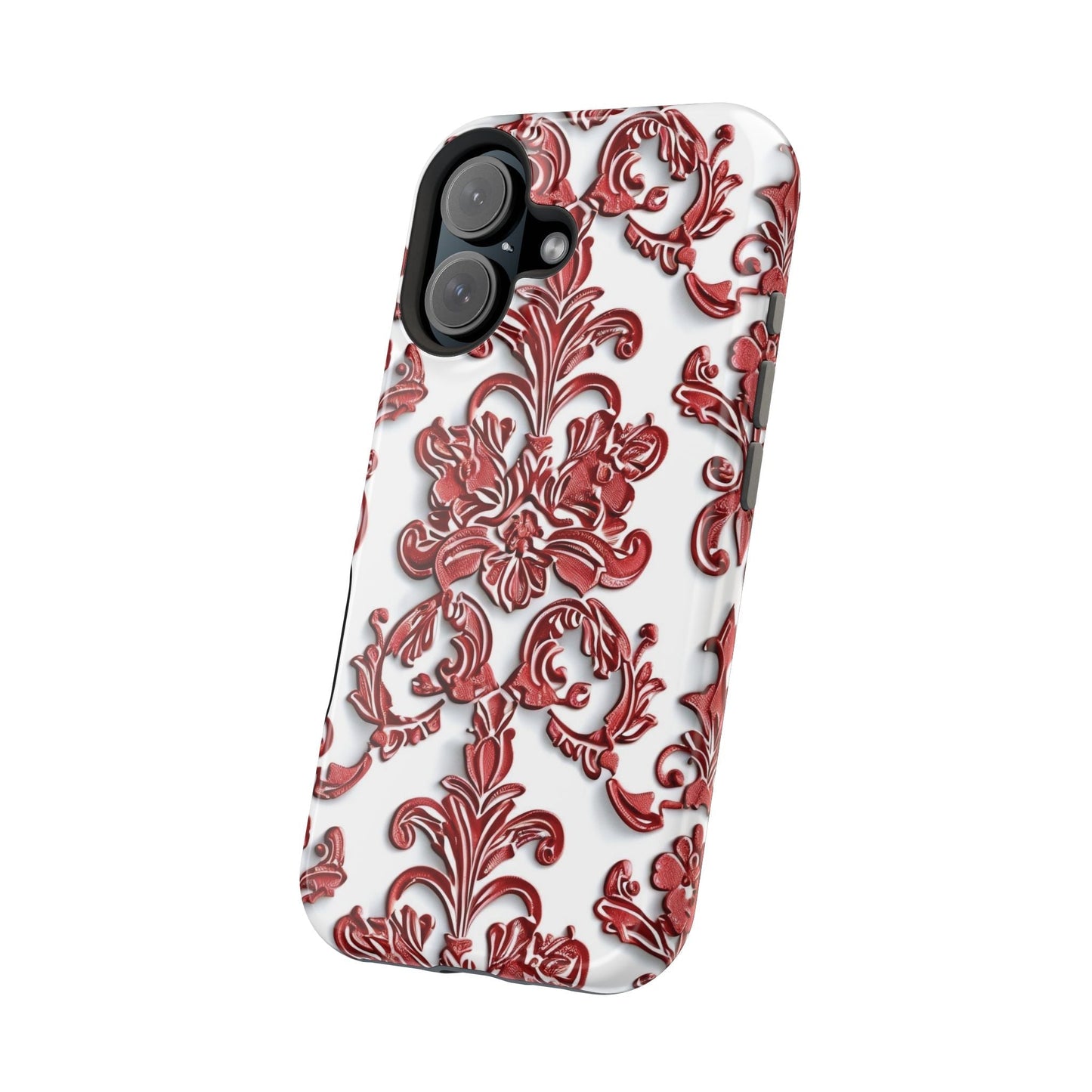 Floral Damask Phone Case — Red Scrolled Impact - Resistant Magnetic Case - DIGITAL X