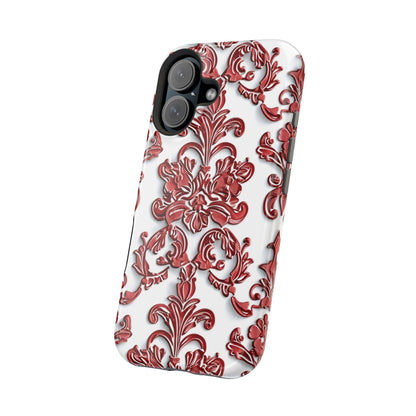 Floral Damask Phone Case — Red Scrolled Impact - Resistant Magnetic Case - DIGITAL X