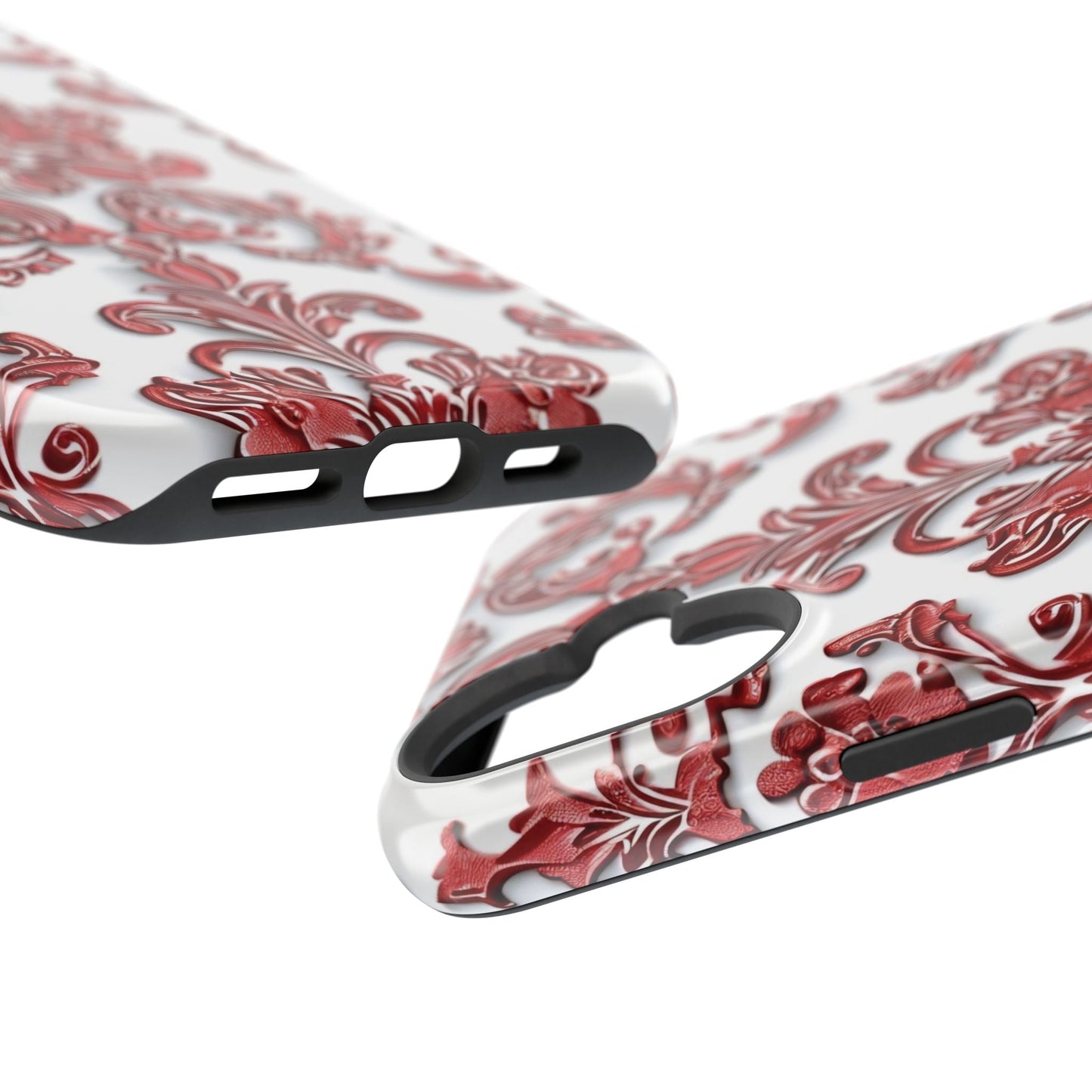 Floral Damask Phone Case — Red Scrolled Impact - Resistant Magnetic Case - DIGITAL X