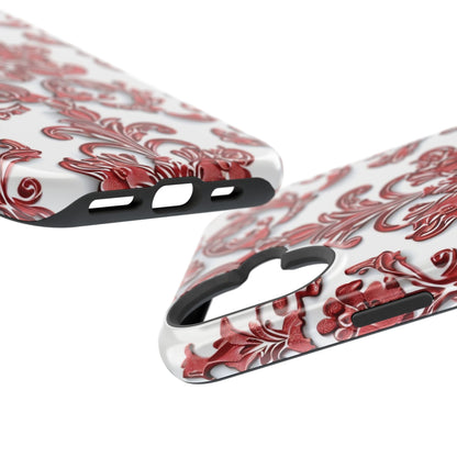 Floral Damask Phone Case — Red Scrolled Impact - Resistant Magnetic Case - DIGITAL X