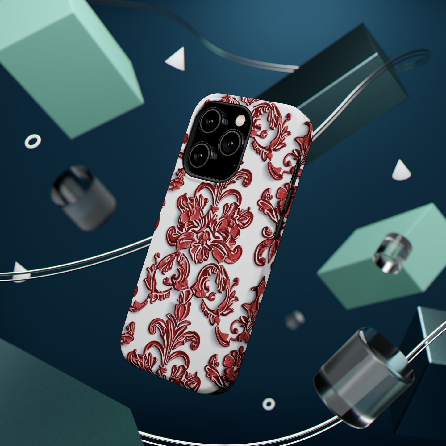 Floral Damask Phone Case — Red Scrolled Impact - Resistant Magnetic Case - DIGITAL X