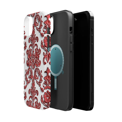 Floral Damask Phone Case — Red Scrolled Impact - Resistant Magnetic Case - DIGITAL X