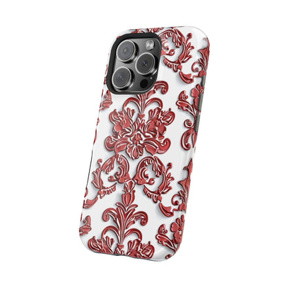 Floral Damask Phone Case — Red Scrolled Impact - Resistant Magnetic Case - DIGITAL X
