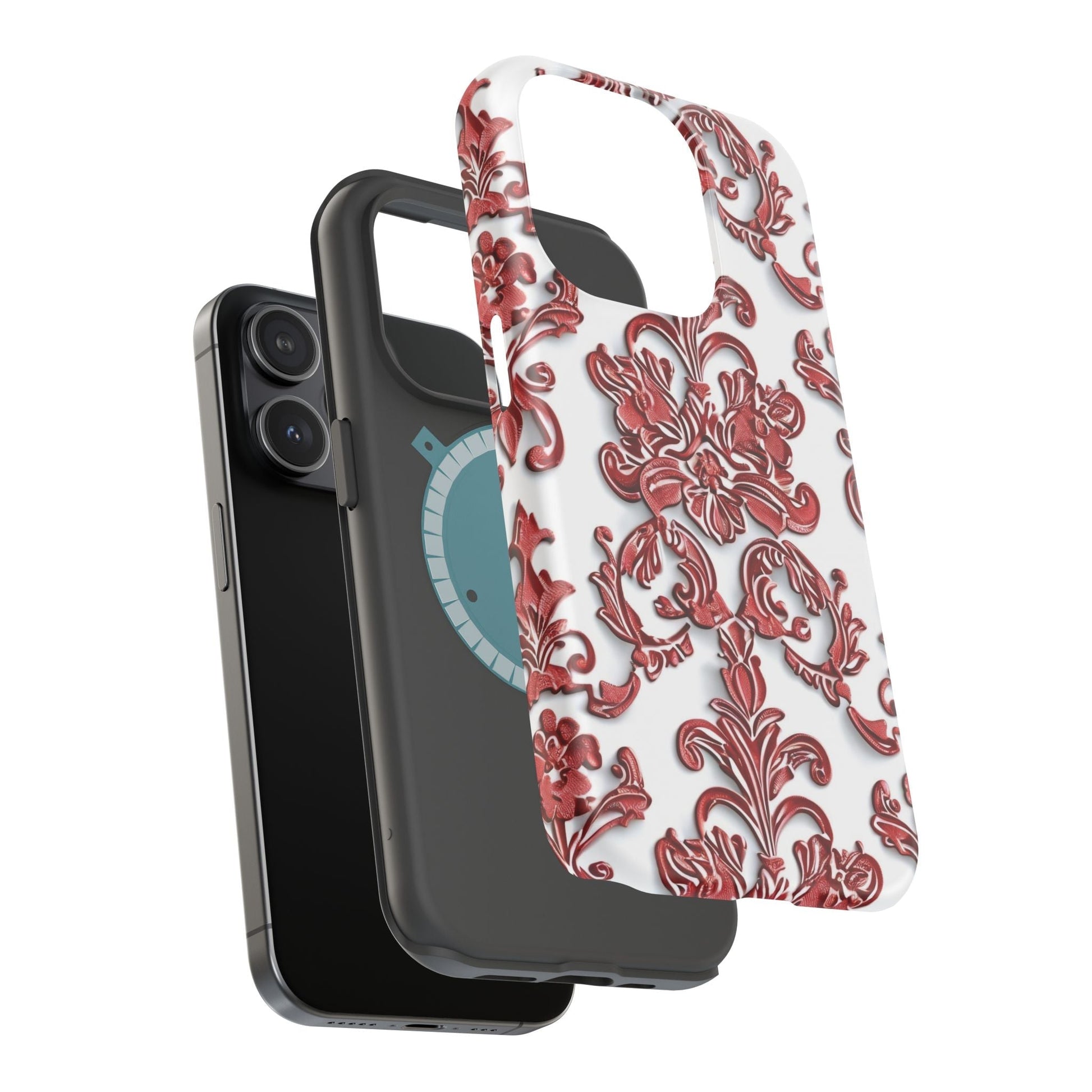 Floral Damask Phone Case — Red Scrolled Impact - Resistant Magnetic Case - DIGITAL X
