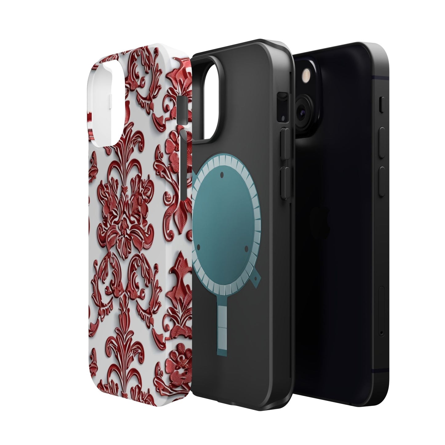 Floral Damask Phone Case — Red Scrolled Impact - Resistant Magnetic Case - DIGITAL X