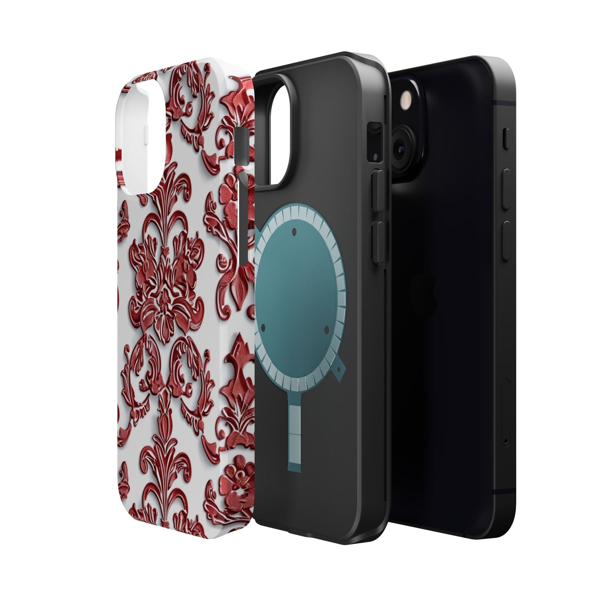 Floral Damask Phone Case — Red Scrolled Impact - Resistant Magnetic Case - DIGITAL X