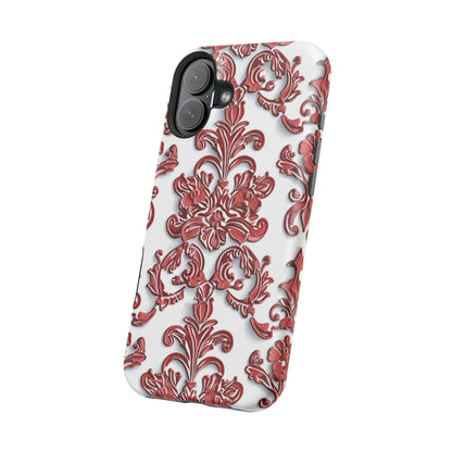 Floral Damask Phone Case — Red Scrolled Impact - Resistant Magnetic Case - DIGITAL X