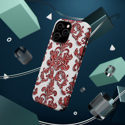 Floral Damask Phone Case — Red Scrolled Impact - Resistant Magnetic Case - DIGITAL X