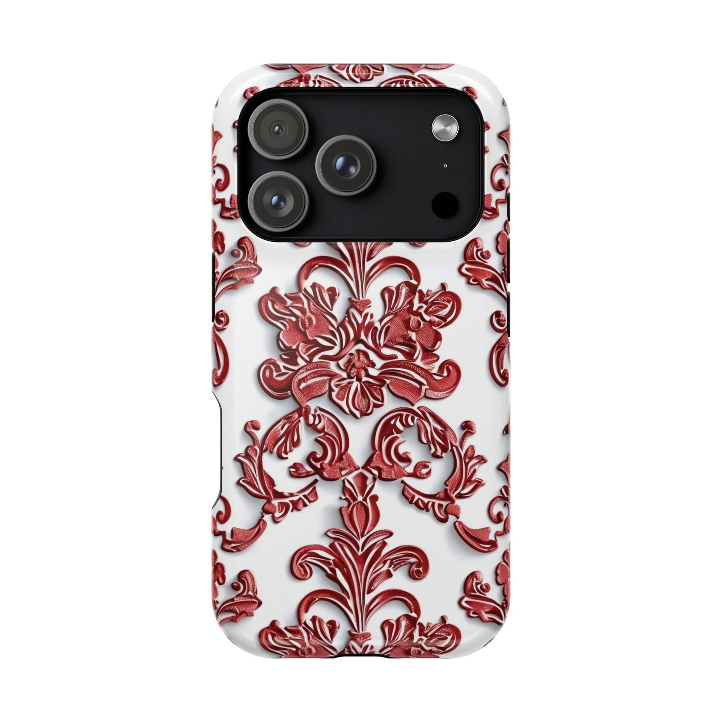 Floral Damask Phone Case — Red Scrolled Impact - Resistant Magnetic Case - DIGITAL X