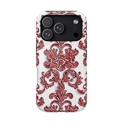 Floral Damask Phone Case — Red Scrolled Impact - Resistant Magnetic Case - DIGITAL X