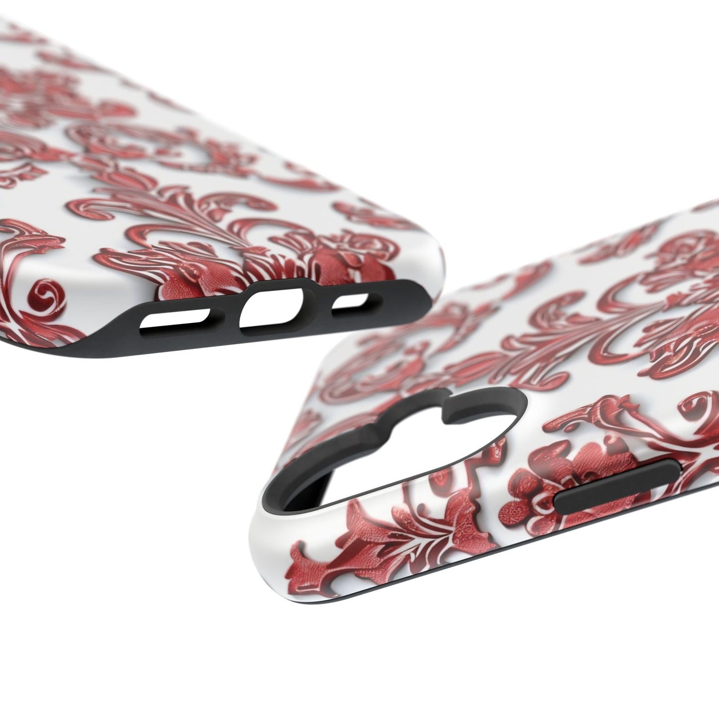 Floral Damask Phone Case — Red Scrolled Impact - Resistant Magnetic Case - DIGITAL X