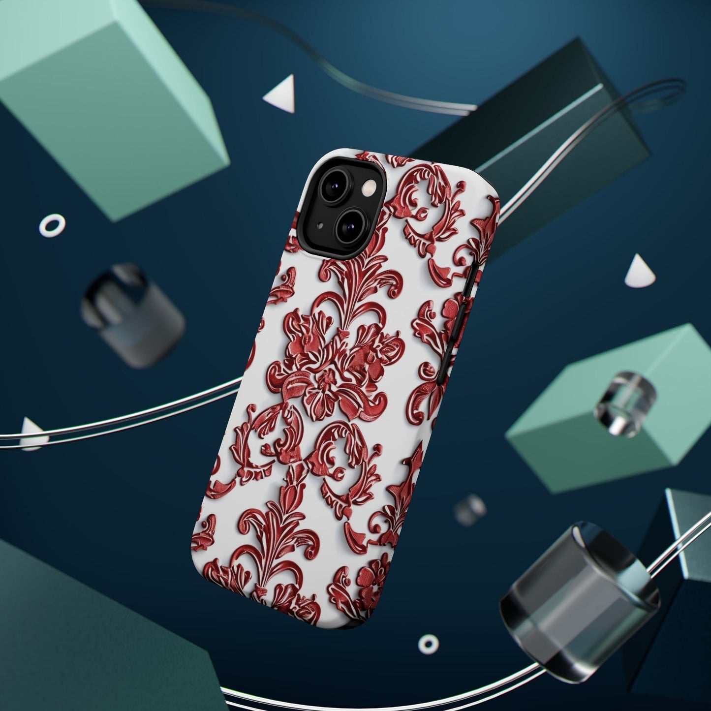 Floral Damask Phone Case — Red Scrolled Impact - Resistant Magnetic Case - DIGITAL X
