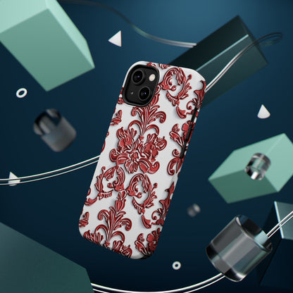 Floral Damask Phone Case — Red Scrolled Impact - Resistant Magnetic Case - DIGITAL X