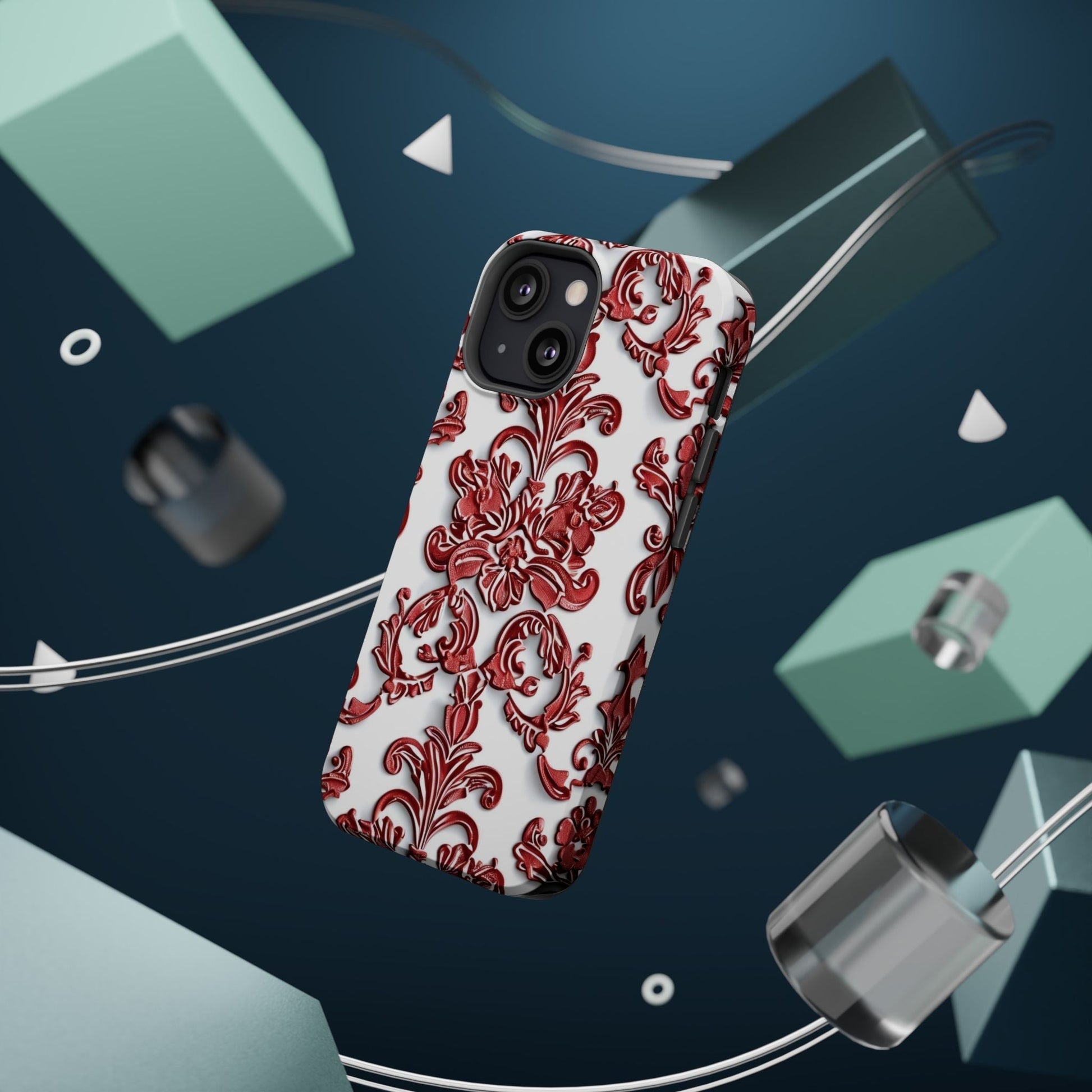 Floral Damask Phone Case — Red Scrolled Impact - Resistant Magnetic Case - DIGITAL X