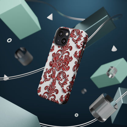 Floral Damask Phone Case — Red Scrolled Impact - Resistant Magnetic Case - DIGITAL X