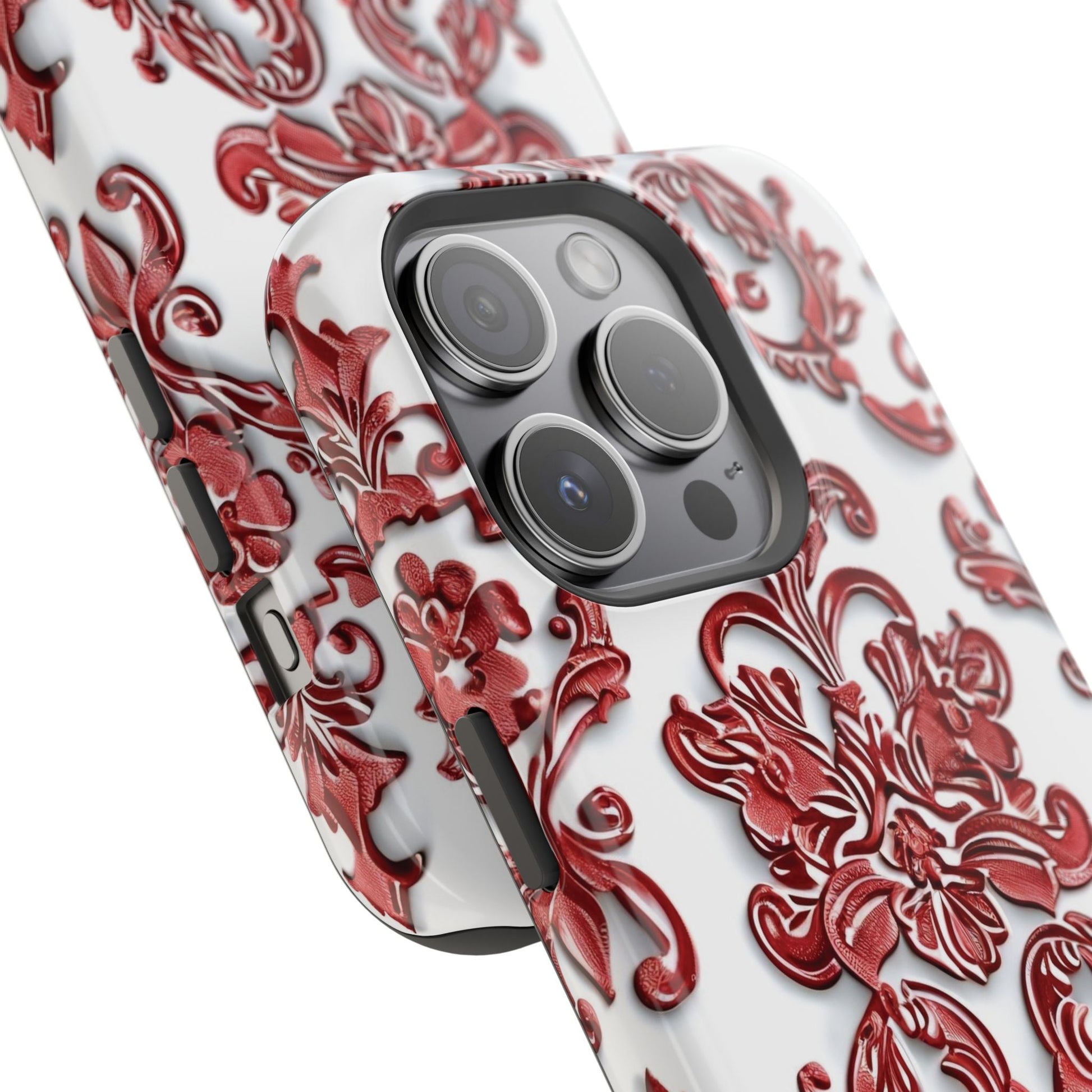 Floral Damask Phone Case — Red Scrolled Impact - Resistant Magnetic Case - DIGITAL X