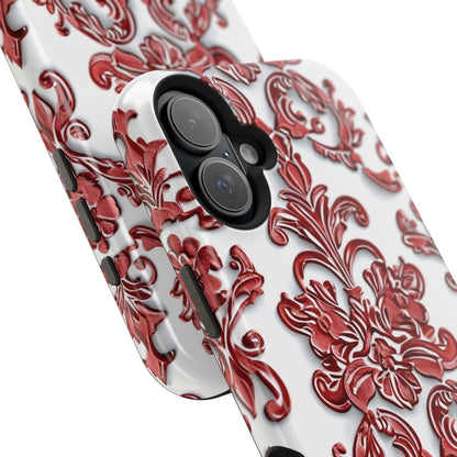 Floral Damask Phone Case — Red Scrolled Impact - Resistant Magnetic Case - DIGITAL X