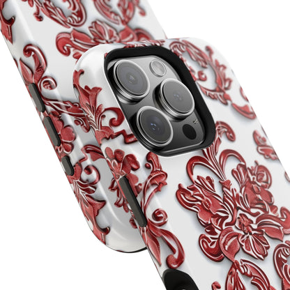 Floral Damask Phone Case — Red Scrolled Impact - Resistant Magnetic Case - DIGITAL X