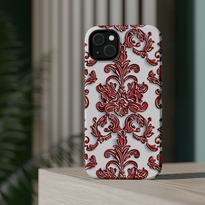 Floral Damask Phone Case — Red Scrolled Impact - Resistant Magnetic Case - DIGITAL X