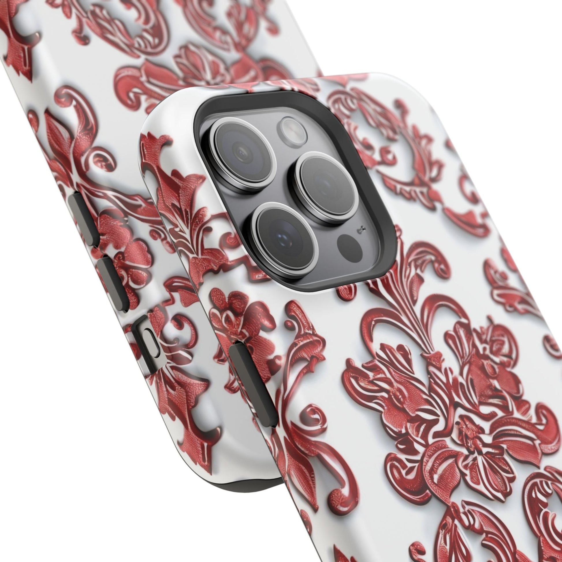 Floral Damask Phone Case — Red Scrolled Impact - Resistant Magnetic Case - DIGITAL X