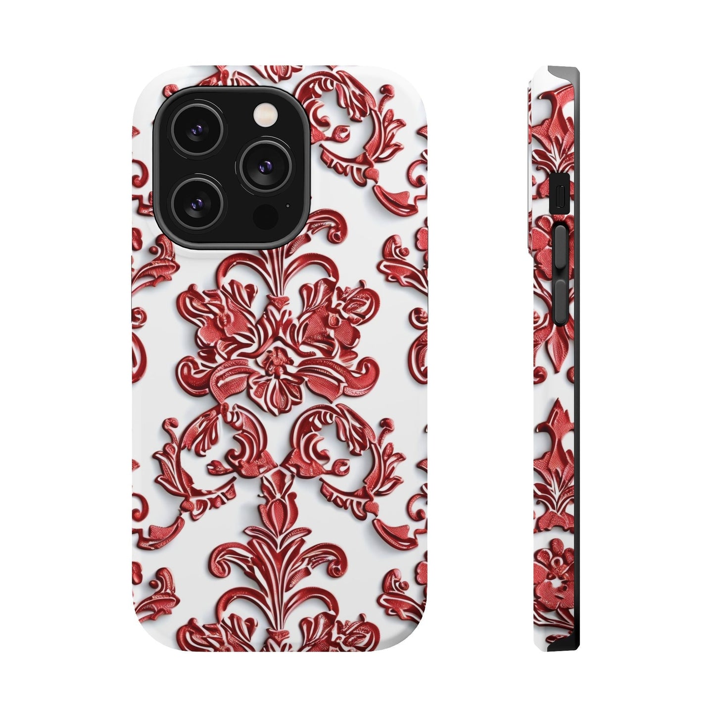 Floral Damask Phone Case — Red Scrolled Impact - Resistant Magnetic Case - DIGITAL X