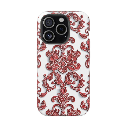 Floral Damask Phone Case — Red Scrolled Impact - Resistant Magnetic Case - DIGITAL X