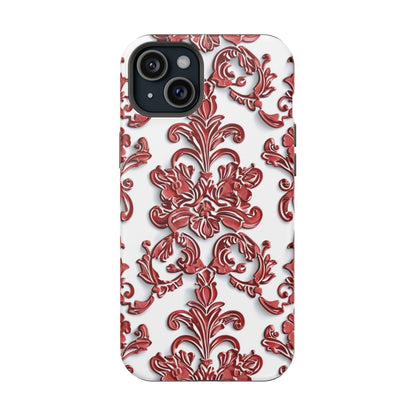 Floral Damask Phone Case — Red Scrolled Impact - Resistant Magnetic Case - DIGITAL X