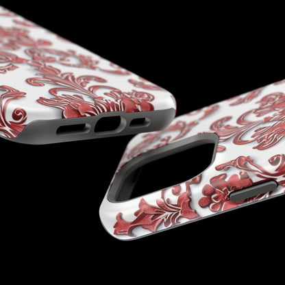 Floral Damask Phone Case — Red Scrolled Impact - Resistant Magnetic Case - DIGITAL X