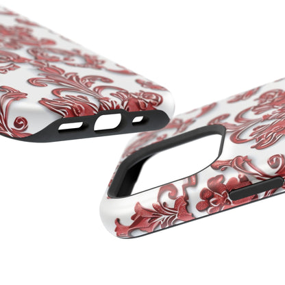 Floral Damask Phone Case — Red Scrolled Impact - Resistant Magnetic Case - DIGITAL X