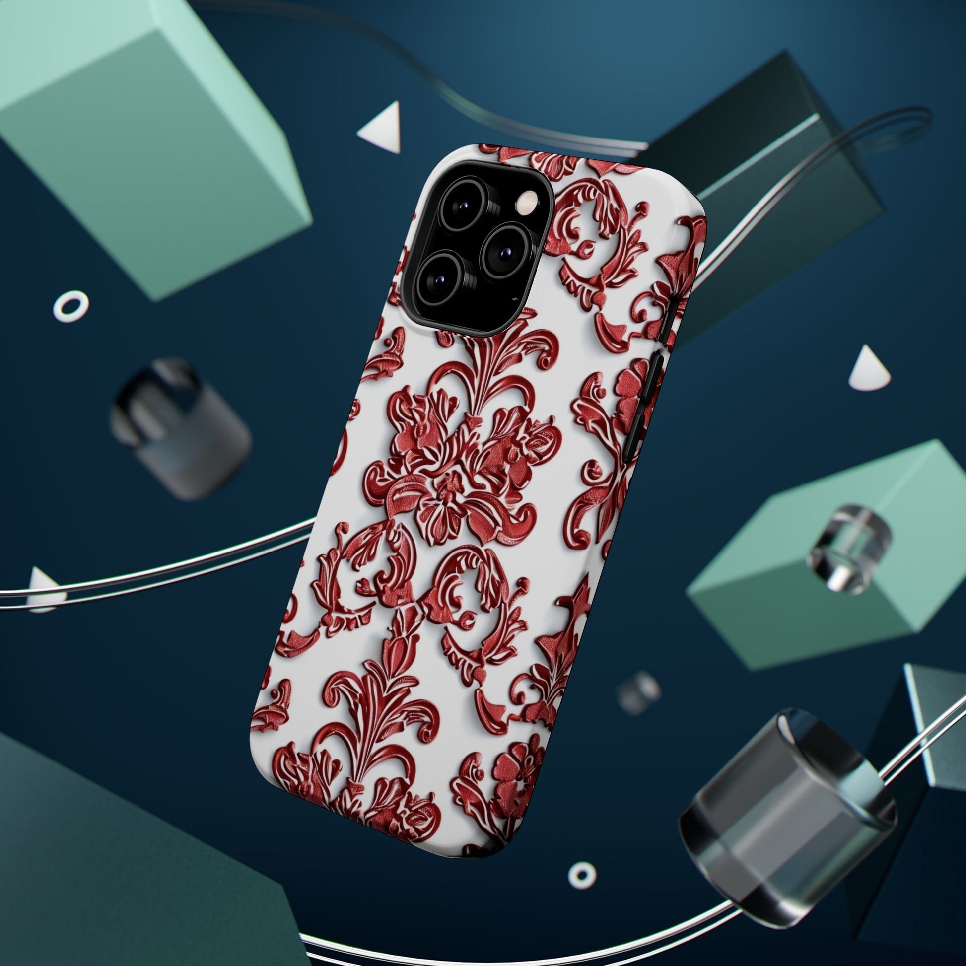 Floral Damask Phone Case — Red Scrolled Impact - Resistant Magnetic Case - DIGITAL X
