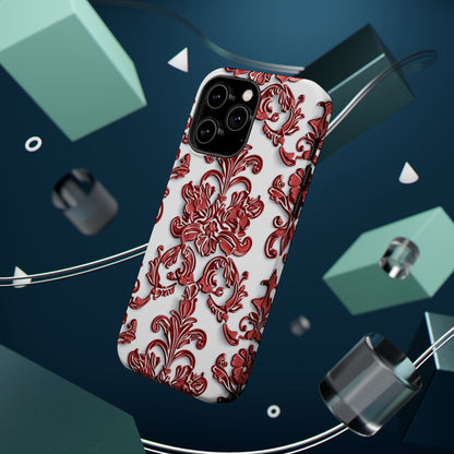 Floral Damask Phone Case — Red Scrolled Impact - Resistant Magnetic Case - DIGITAL X