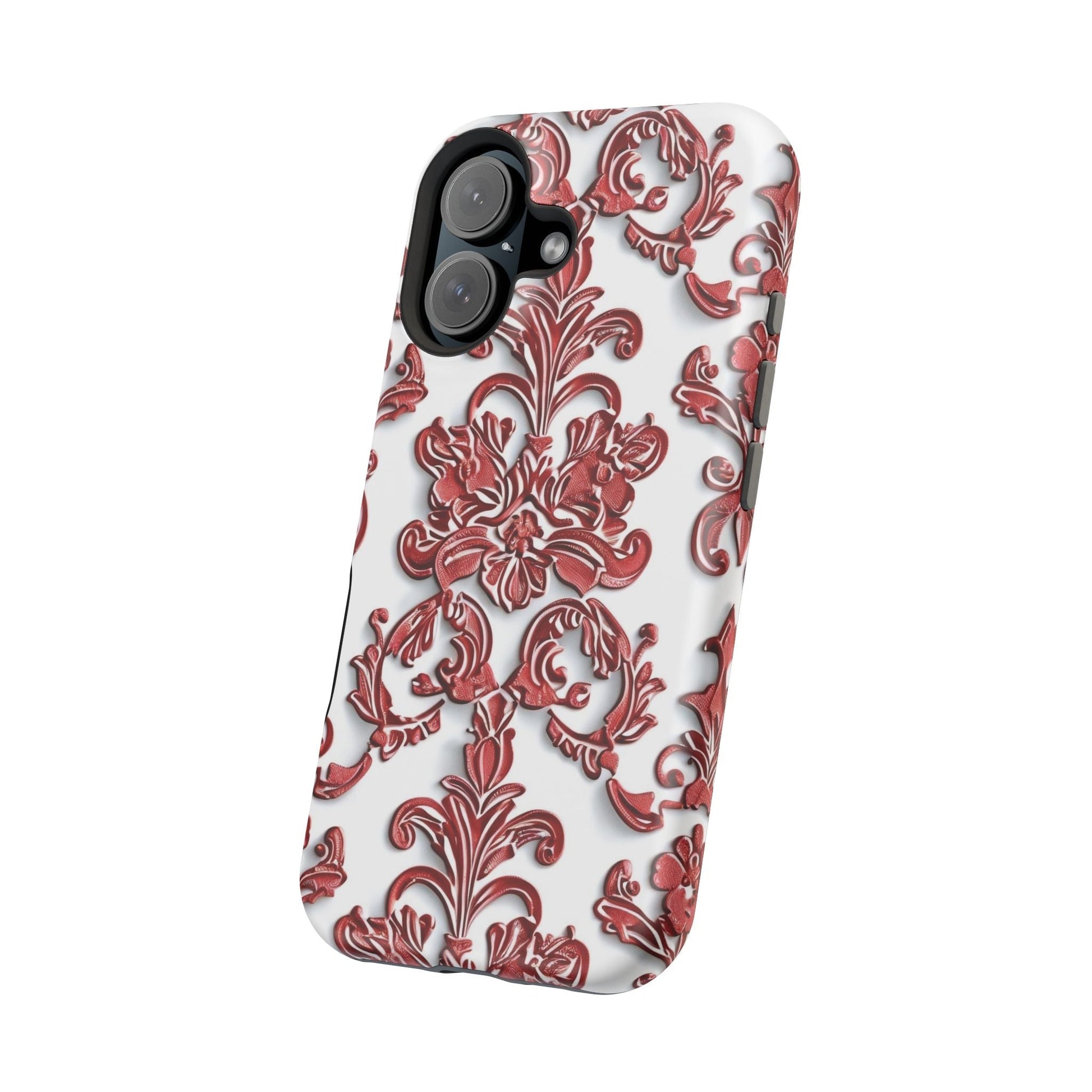 Floral Damask Phone Case — Red Scrolled Impact - Resistant Magnetic Case - DIGITAL X