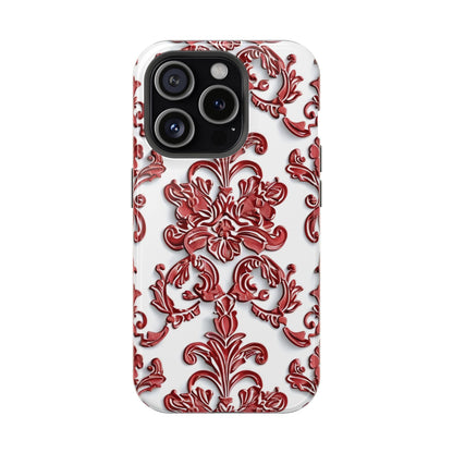 Floral Damask Phone Case — Red Scrolled Impact - Resistant Magnetic Case - DIGITAL X