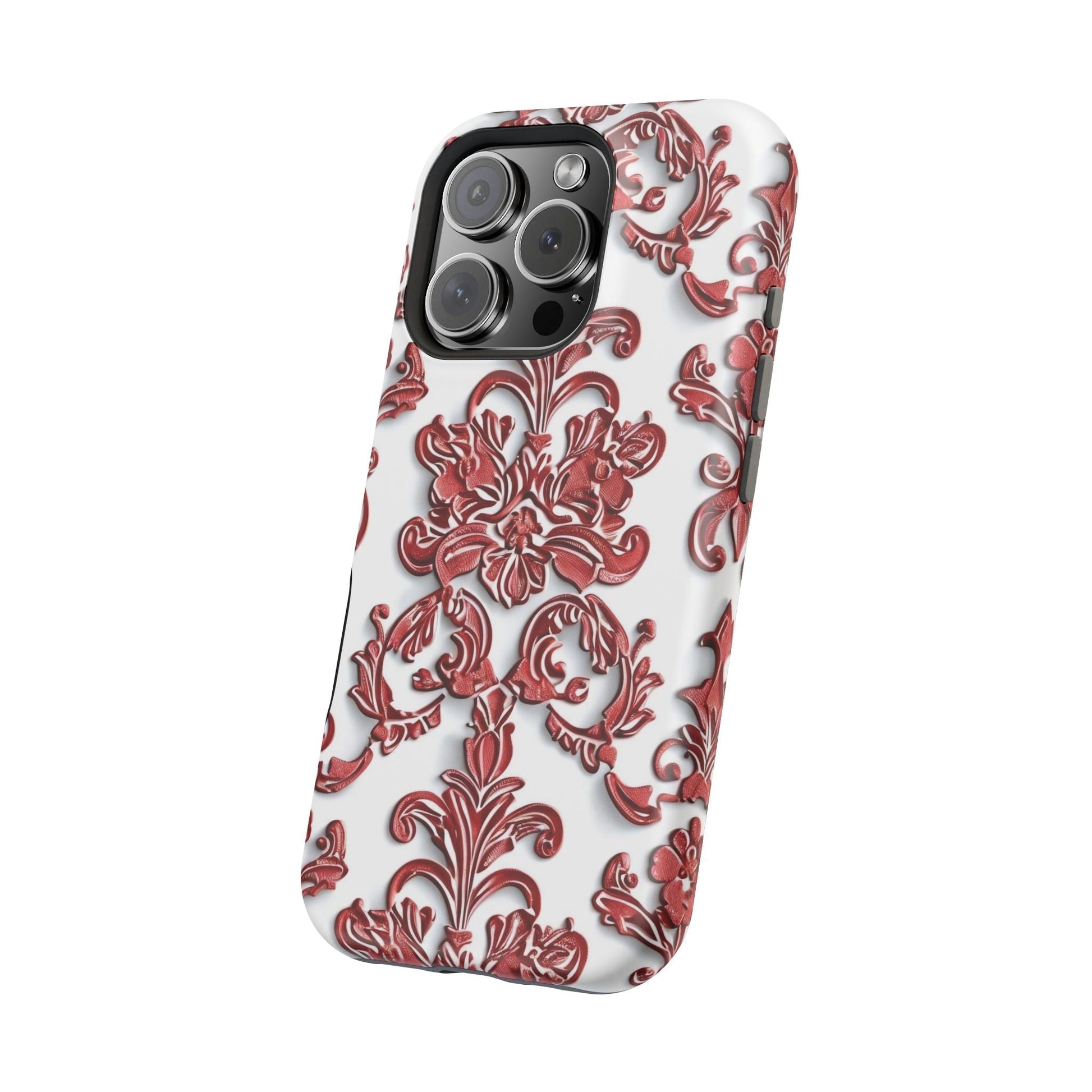 Floral Damask Phone Case — Red Scrolled Impact - Resistant Magnetic Case - DIGITAL X