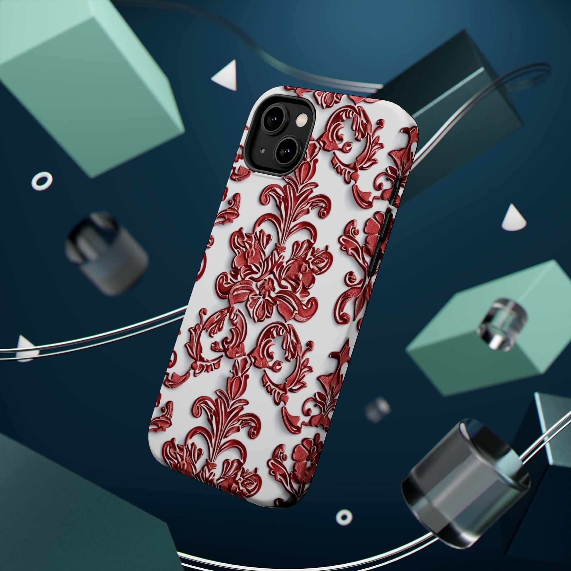 Floral Damask Phone Case — Red Scrolled Impact - Resistant Magnetic Case - DIGITAL X