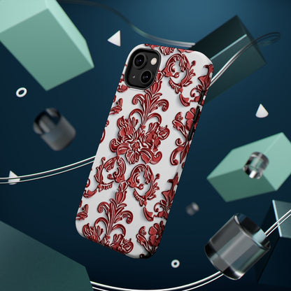 Floral Damask Phone Case — Red Scrolled Impact - Resistant Magnetic Case - DIGITAL X