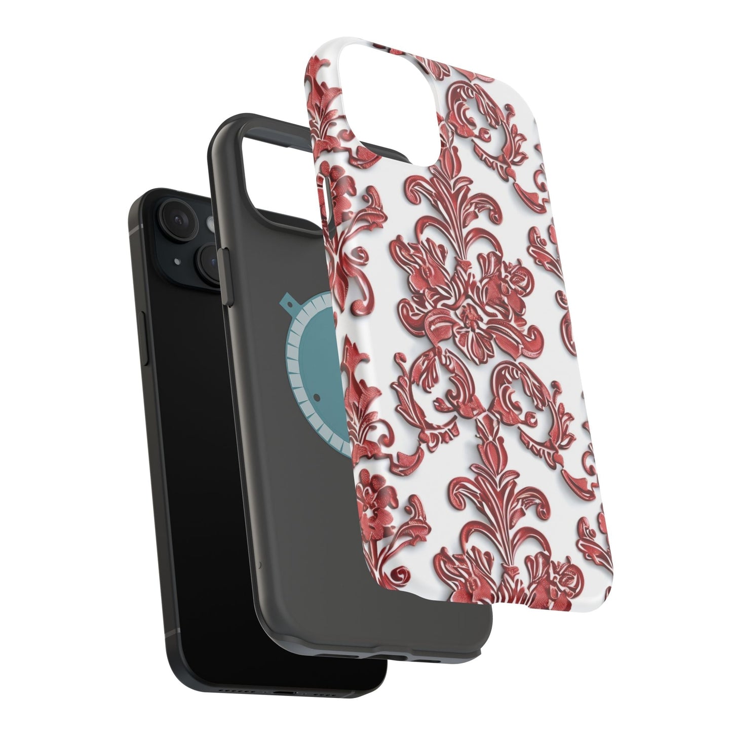 Floral Damask Phone Case — Red Scrolled Impact - Resistant Magnetic Case - DIGITAL X