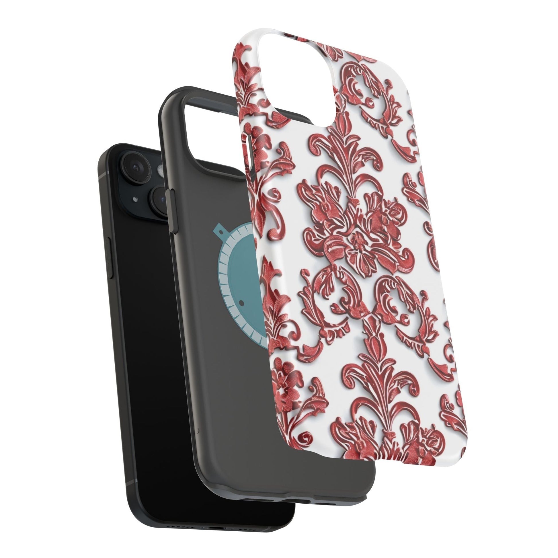Floral Damask Phone Case — Red Scrolled Impact - Resistant Magnetic Case - DIGITAL X
