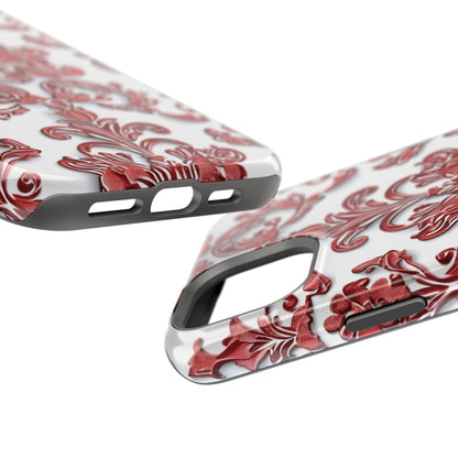 Floral Damask Phone Case — Red Scrolled Impact - Resistant Magnetic Case - DIGITAL X