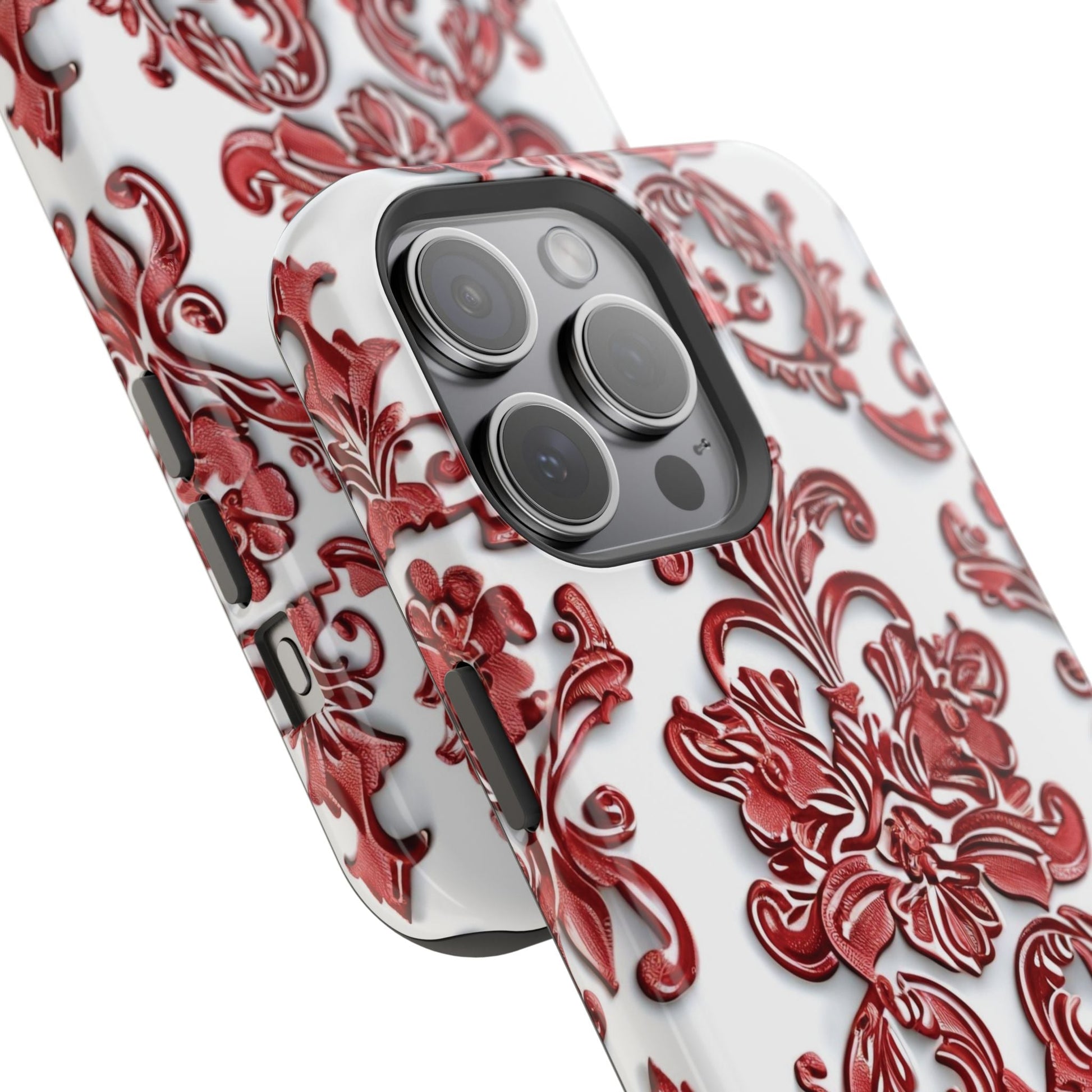 Floral Damask Phone Case — Red Scrolled Impact - Resistant Magnetic Case - DIGITAL X