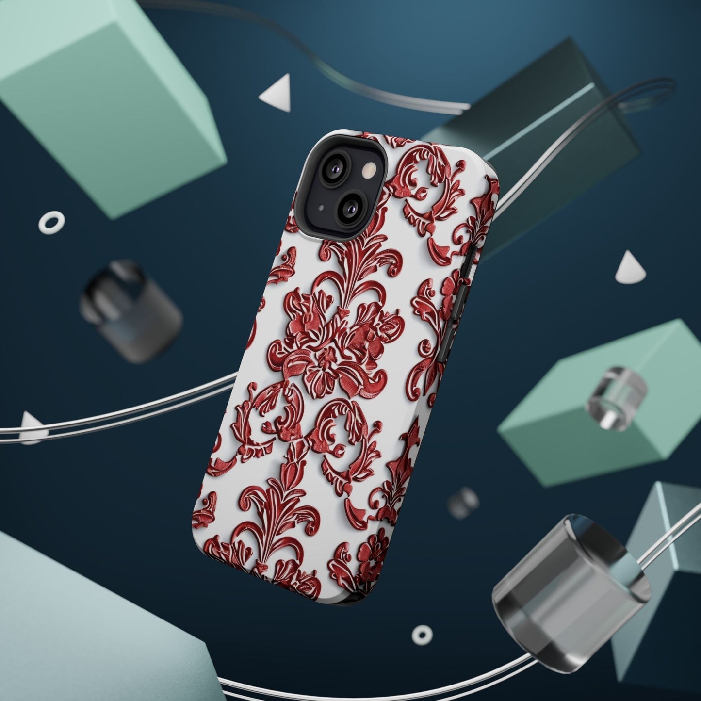 Floral Damask Phone Case — Red Scrolled Impact - Resistant Magnetic Case - DIGITAL X