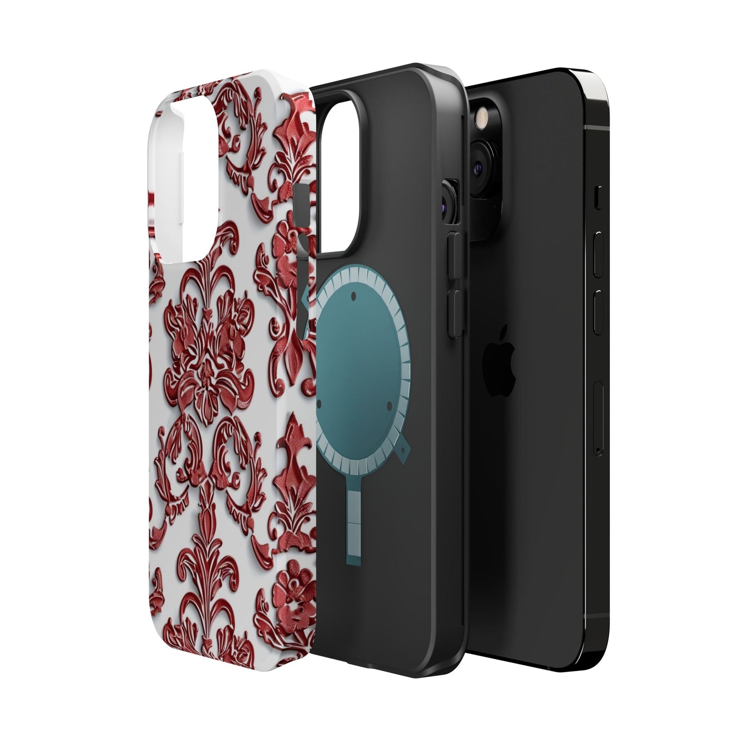 Floral Damask Phone Case — Red Scrolled Impact - Resistant Magnetic Case - DIGITAL X