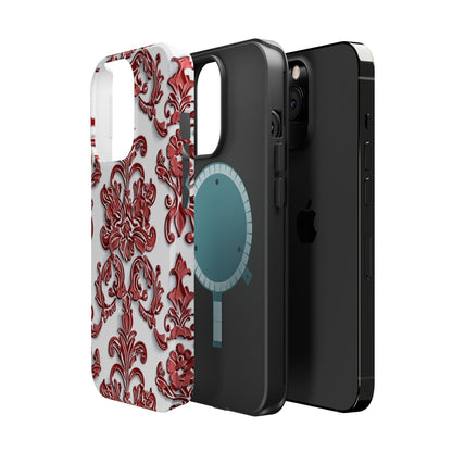 Floral Damask Phone Case — Red Scrolled Impact - Resistant Magnetic Case - DIGITAL X