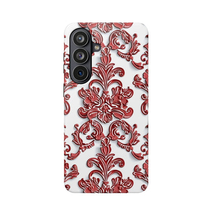 Floral Damask Phone Case — Red Scrolled Impact - Resistant Magnetic Case - DIGITAL X